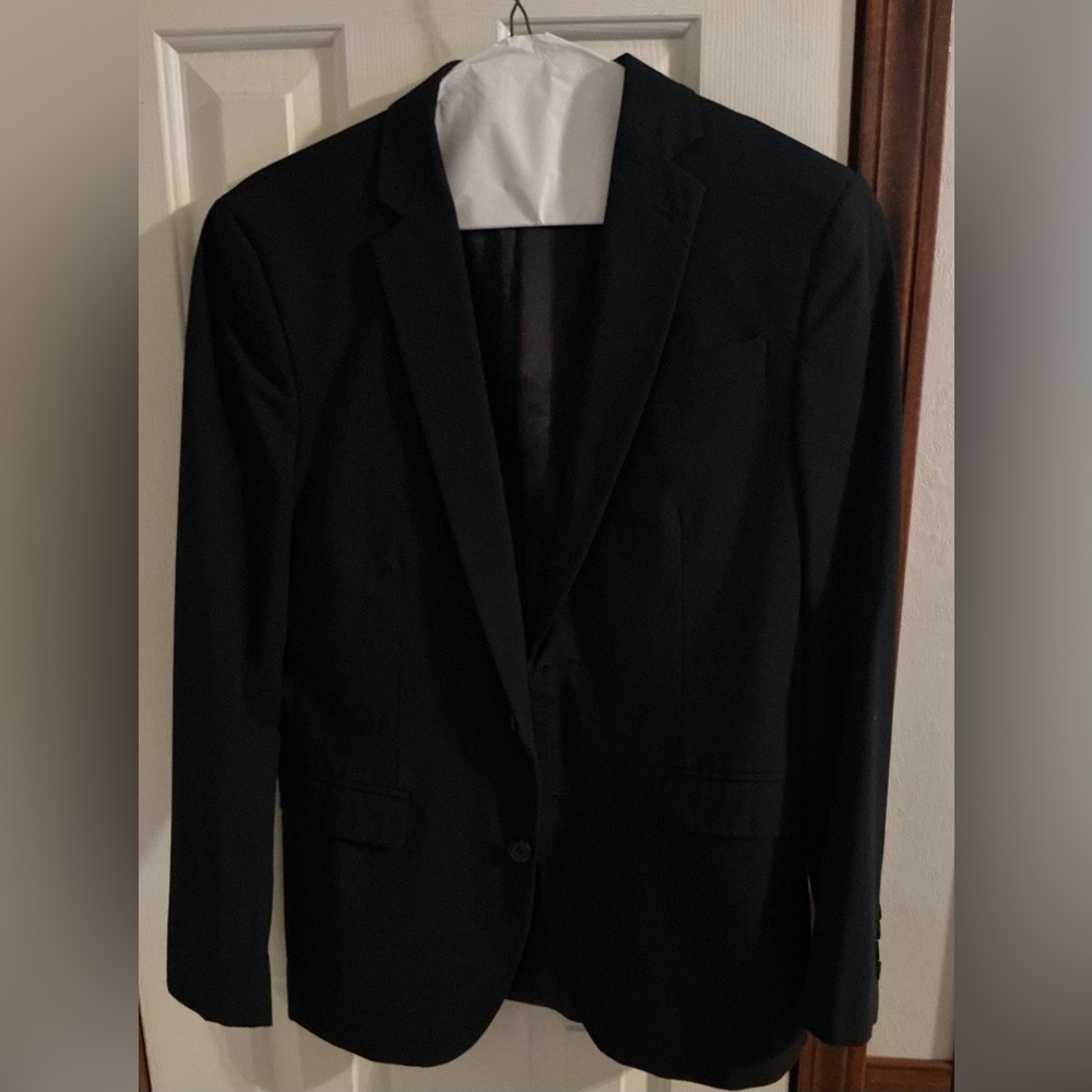 jf j.ferrar Men’s Classic Black Slim Fit Black Suit